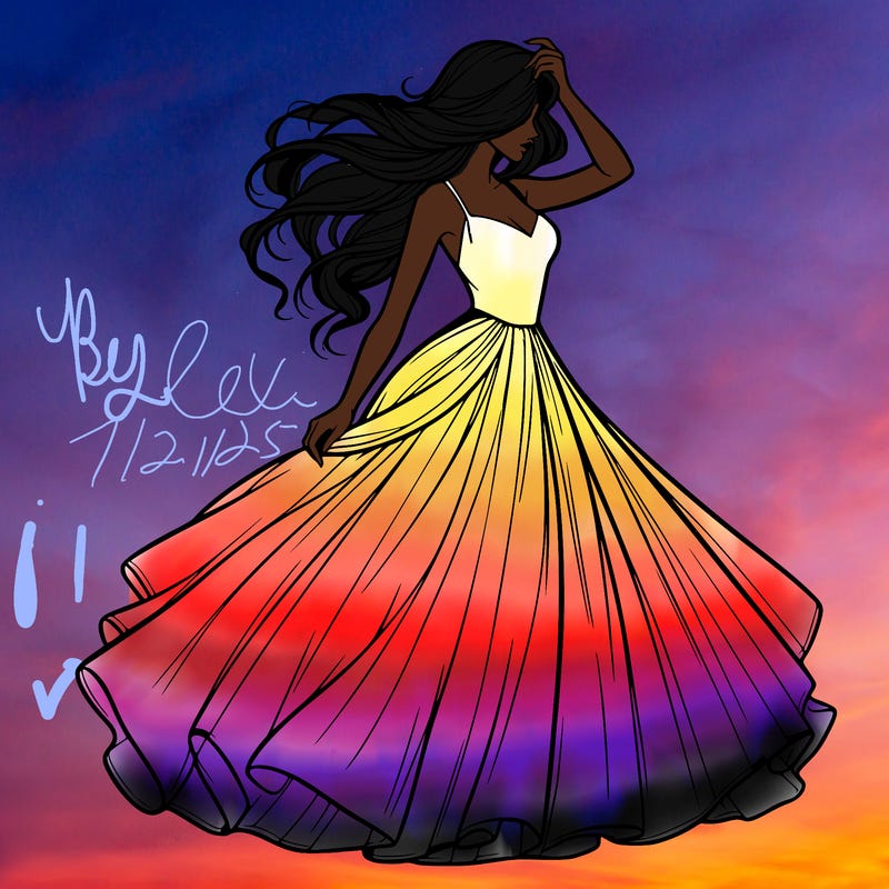 realistic woman with dress flowing in the wind