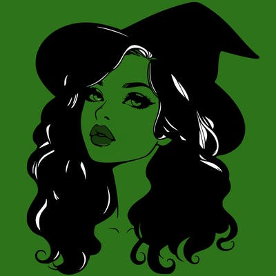 realistic witch girl with wavy hair and lips