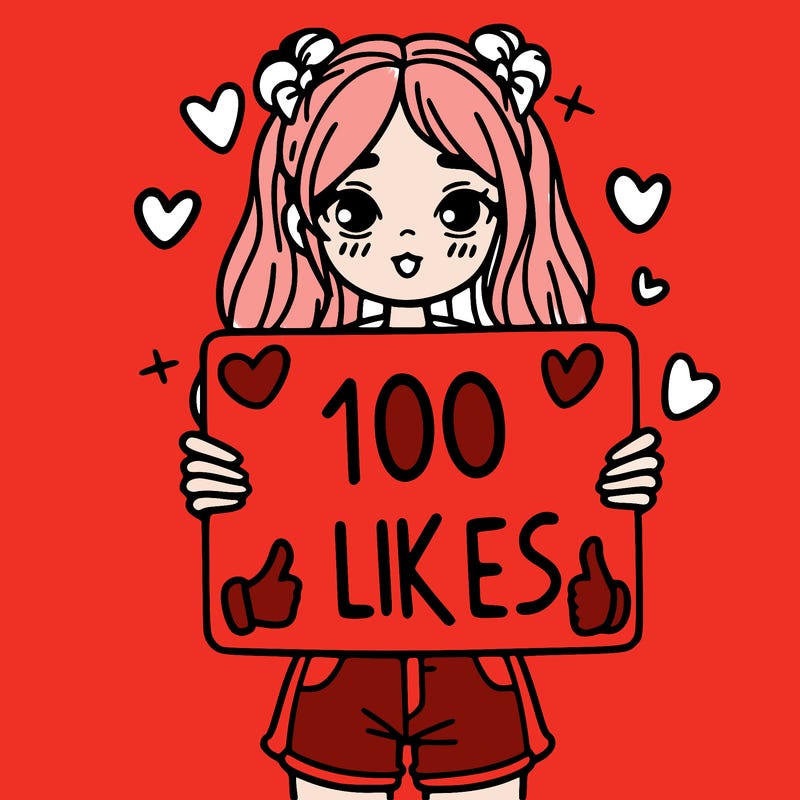 girl holding a sign saying 100 likes
