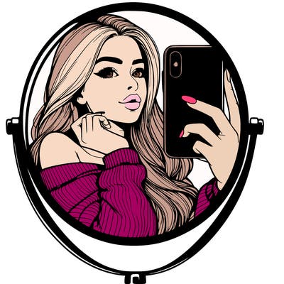 realistic girl taking mirror selfie beautiful