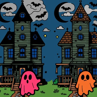 haunted house with ghost