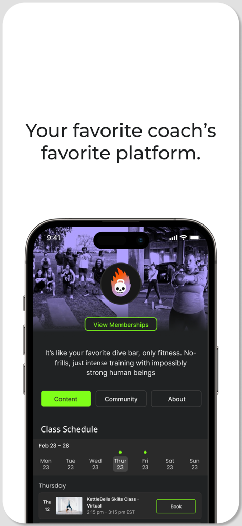 Somble - Somble app coach profile screen showing class schedule and membership details