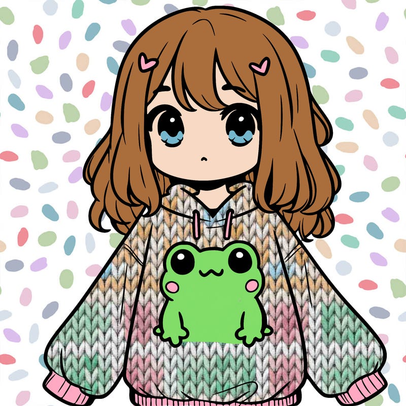 girl wearing frogging sweatshirt
