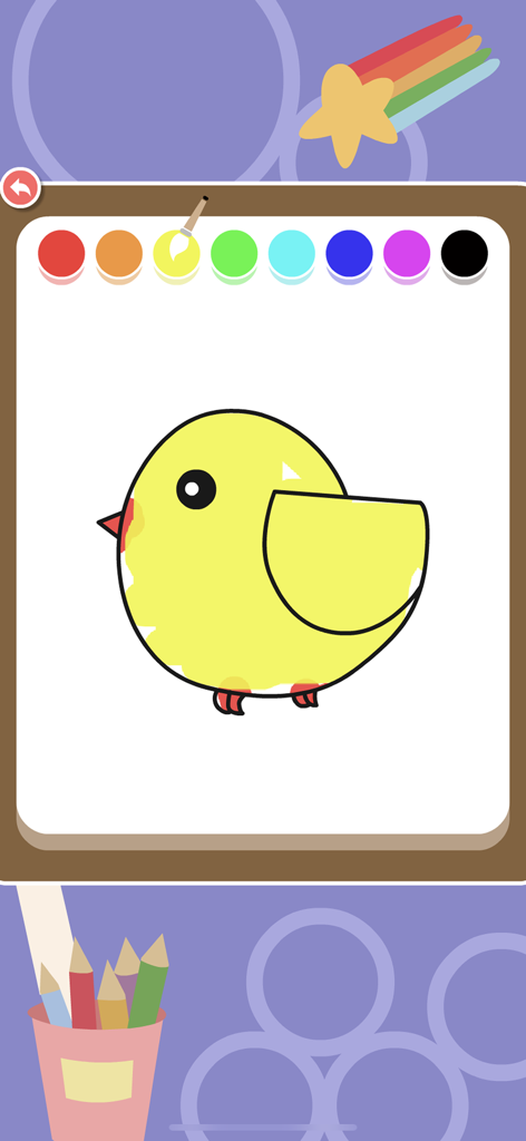 Preschool Maths 123 - Pantalla interactiva de colorear para niños pequeños con un pollito amarillo y una paleta colorida para el juego creativo