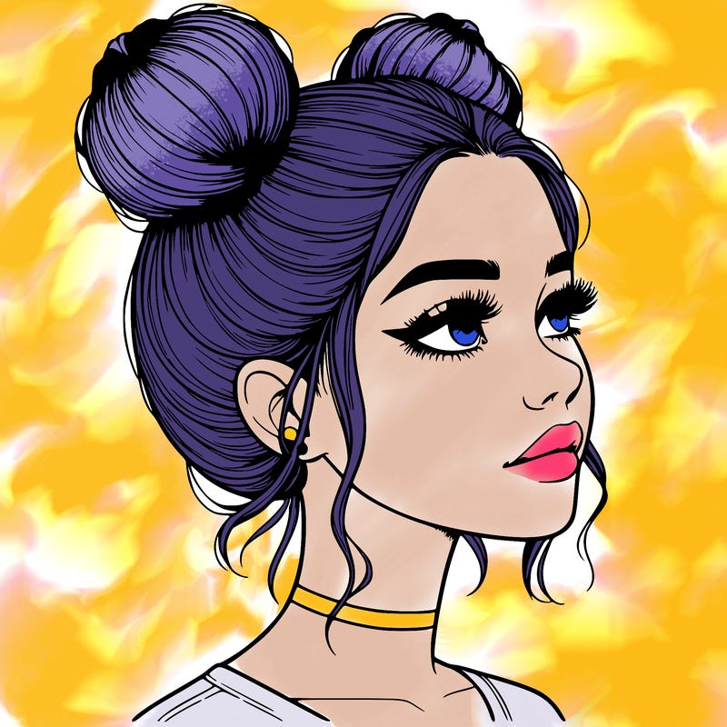 realistic girl with buns on the top of her head