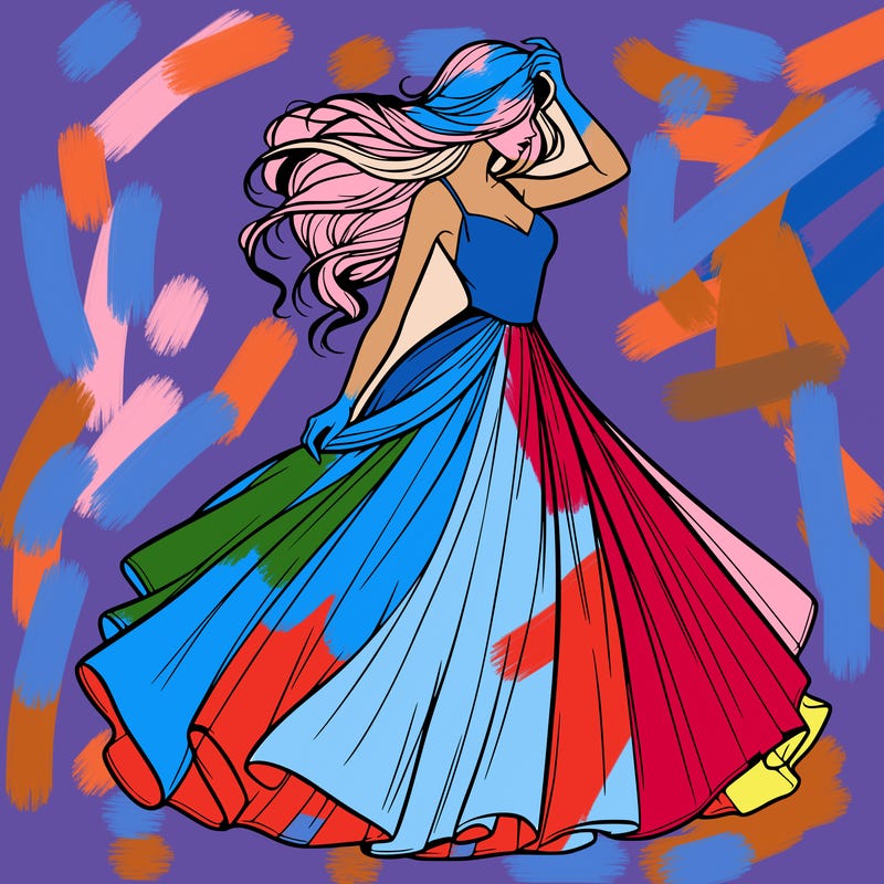 realistic woman with dress flowing in the wind