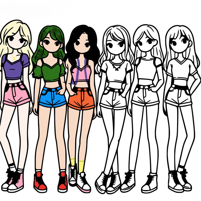 a group of girls wearing crop tops and shorts