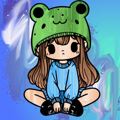 a girl wearing a frog hat and some frog socks