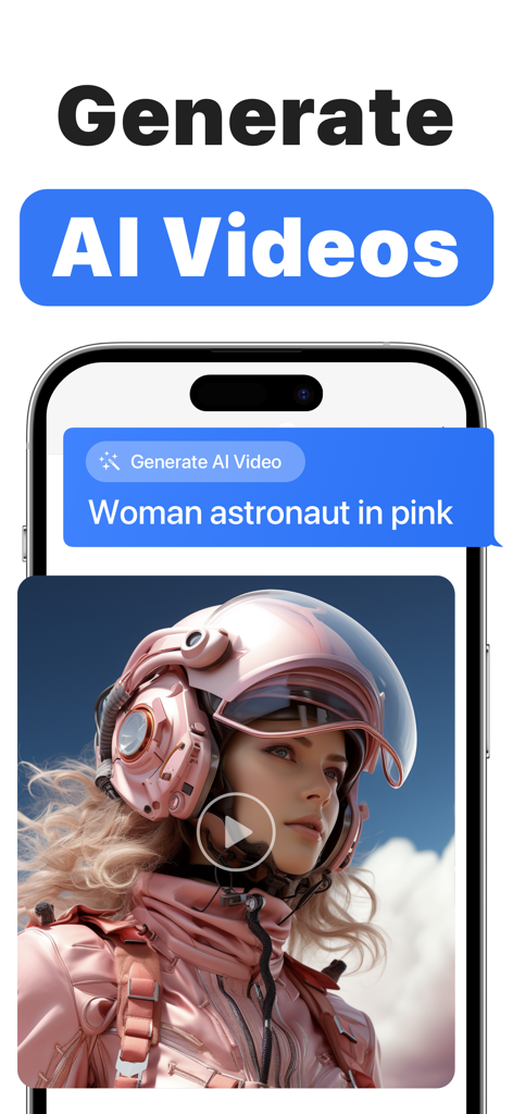 KI-Chat-App-Oberfläche, die die Generierung eines KI-Videos aus einem Prompt für eine Astronautin in Pink zeigt.