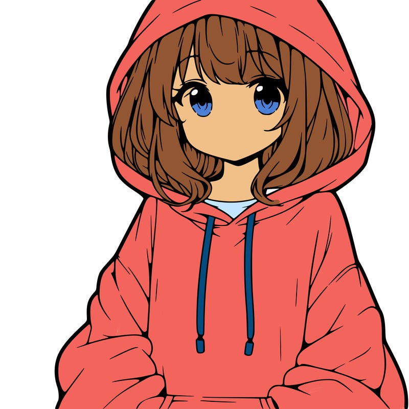 anime girl wearing an oversized hoodie