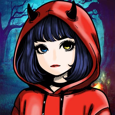 realistic girl with devil hoodie