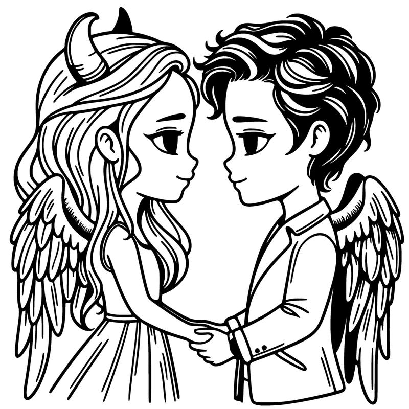 girl with a boy and they have wings and horns and they love each other and realistic and like really really really like each other