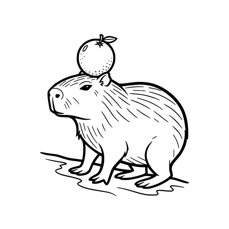 a capybarra with an orange 
on 
it's head