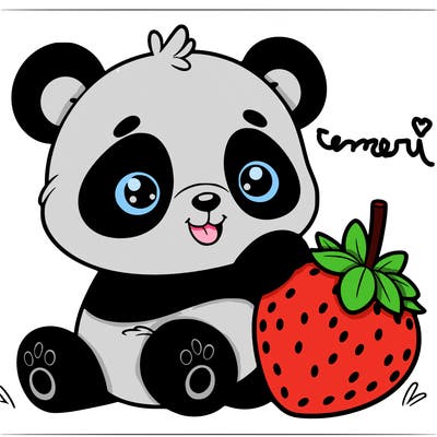 panda with strawberry