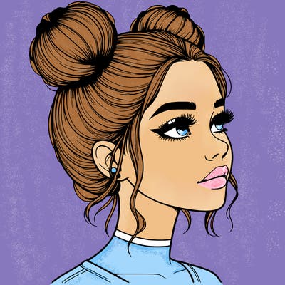 realistic girl with buns on the top of her head