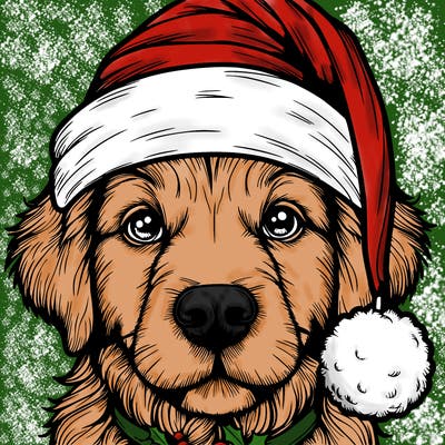 realistic dog with a christmas hat