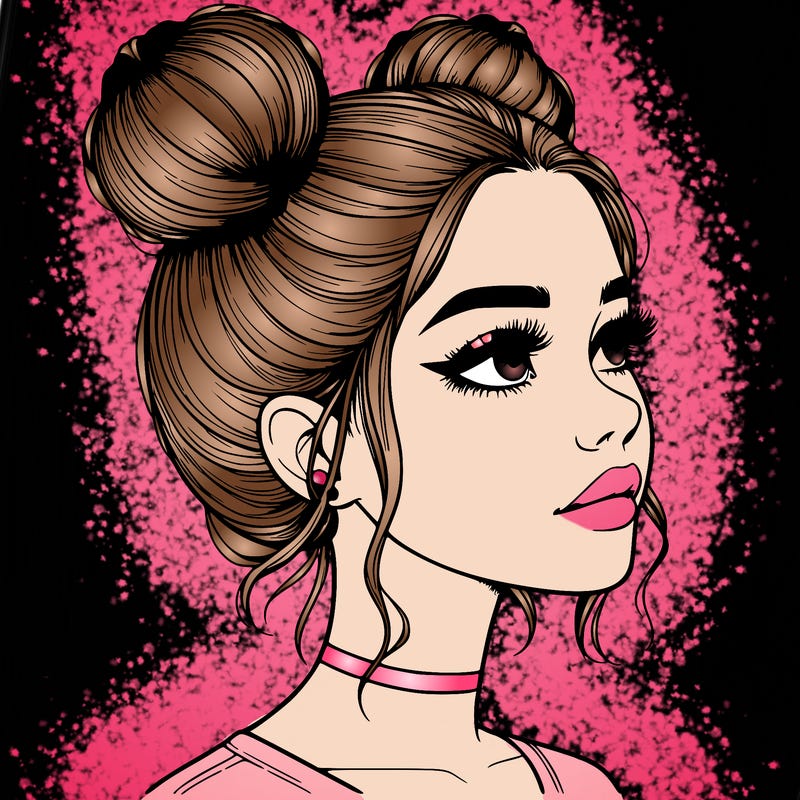 realistic girl with buns on the top of her head