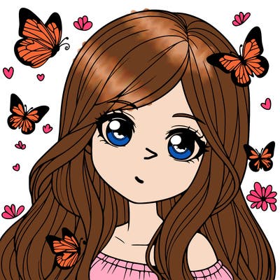 realistic girl with butterflies around her
