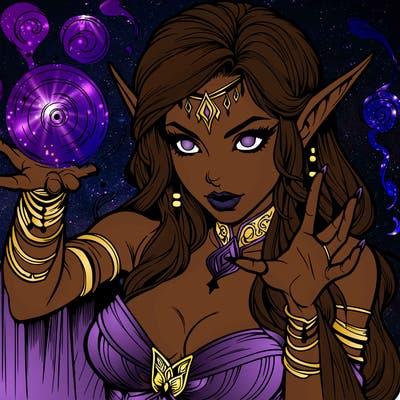 realistic scary beautiful elf sorceress casting spell