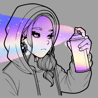 a realistic girl, spray painting