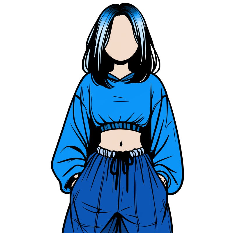realistic girl faceless with baggy pants and a crop top