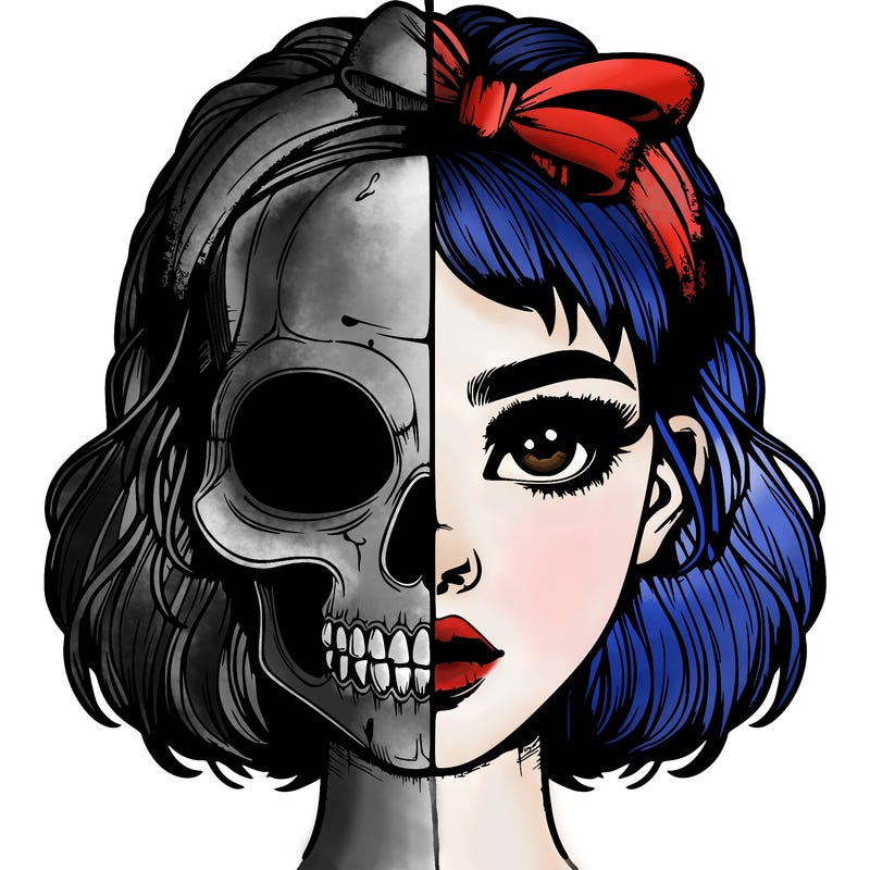 realistic girl with half skull mask