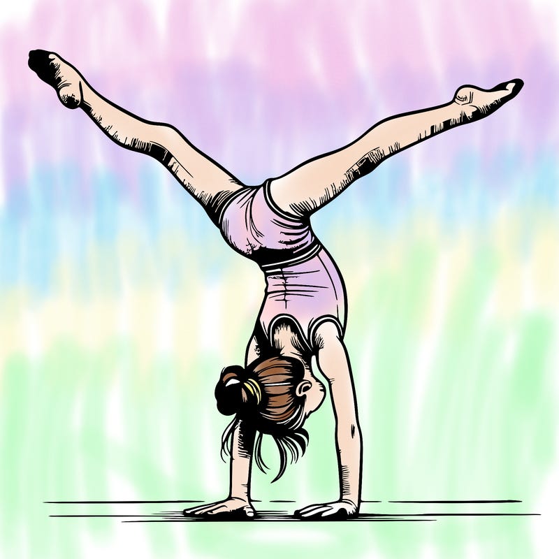 realistic gymnastic hand stand girl in four splits