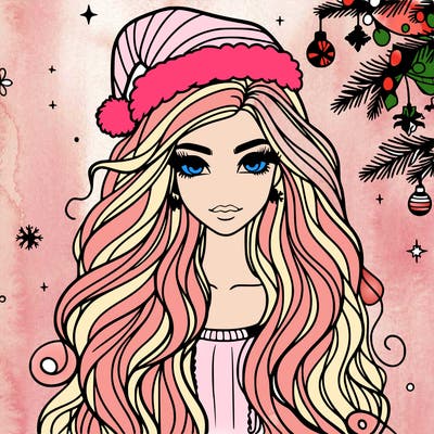 christmas fashionable female model and long hair
