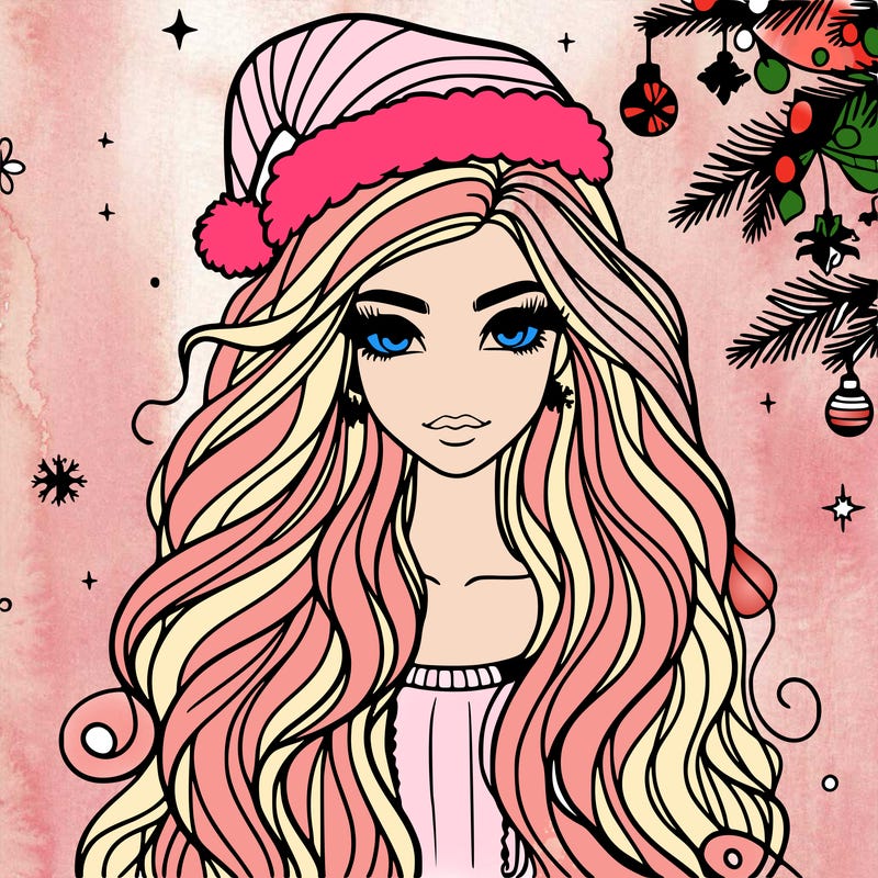 christmas fashionable female model and long hair