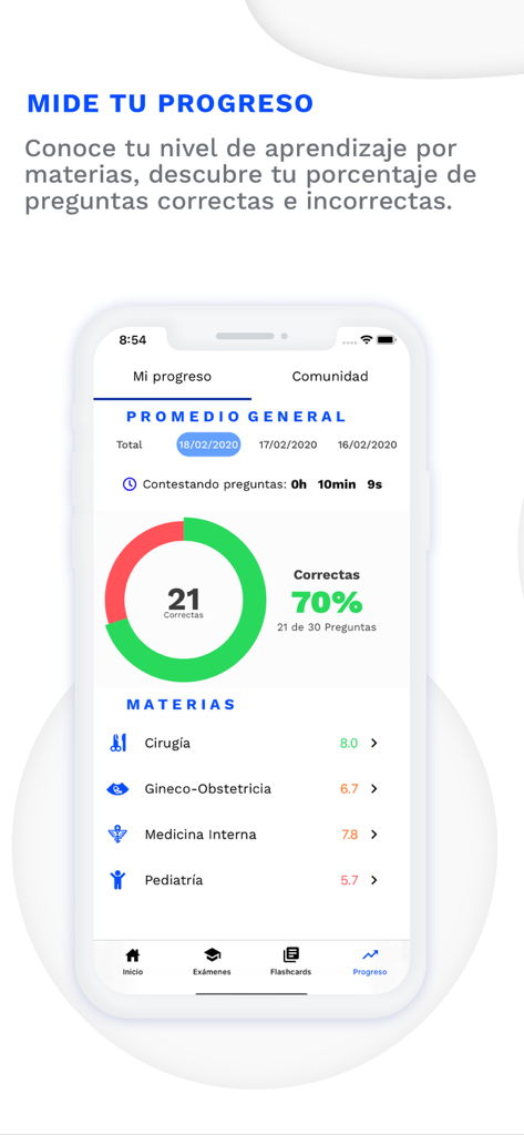 Estudio Medicina app progress tracking screen for medical students