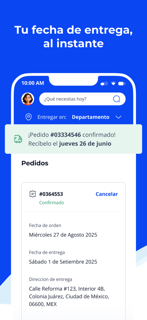 Mi Mandadito ePura - Pantalla de smartphone que muestra la confirmación del pedido y el estado de la entrega en la aplicación Mi Mandadito ePura