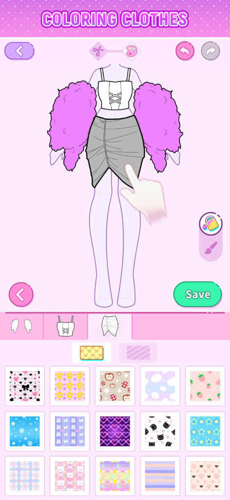 Sparkle Style: Dress up games - Un taller de moda DIY donde los jugadores pueden aplicar diferentes patrones y colores a la ropa.