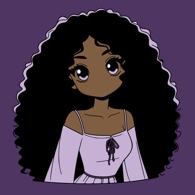 a black anime girl with long afro hair