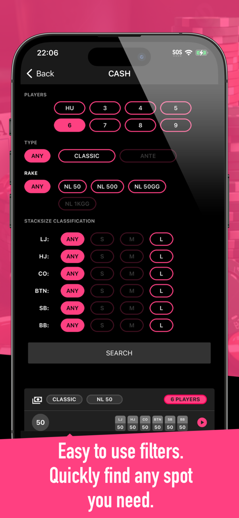 GTO Ranges Poker Solver cash game strategy filters screen