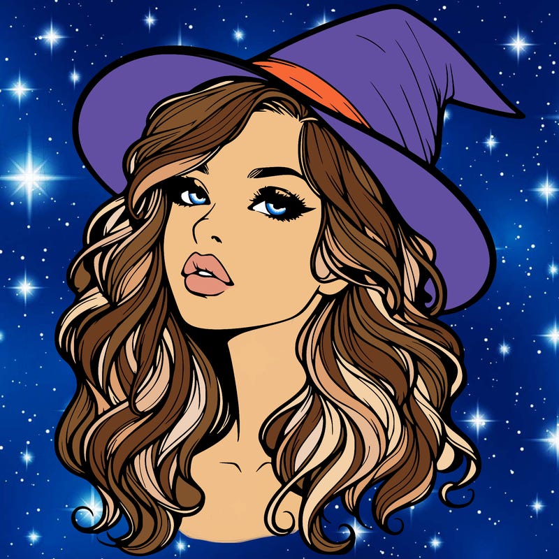 realistic witch girl with wavy hair and lips