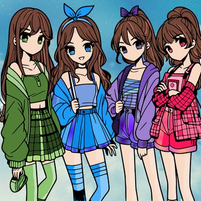 teen manga girls group of 4