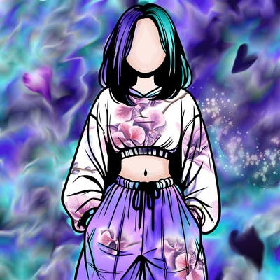 realistic girl faceless with baggy pants and a crop top