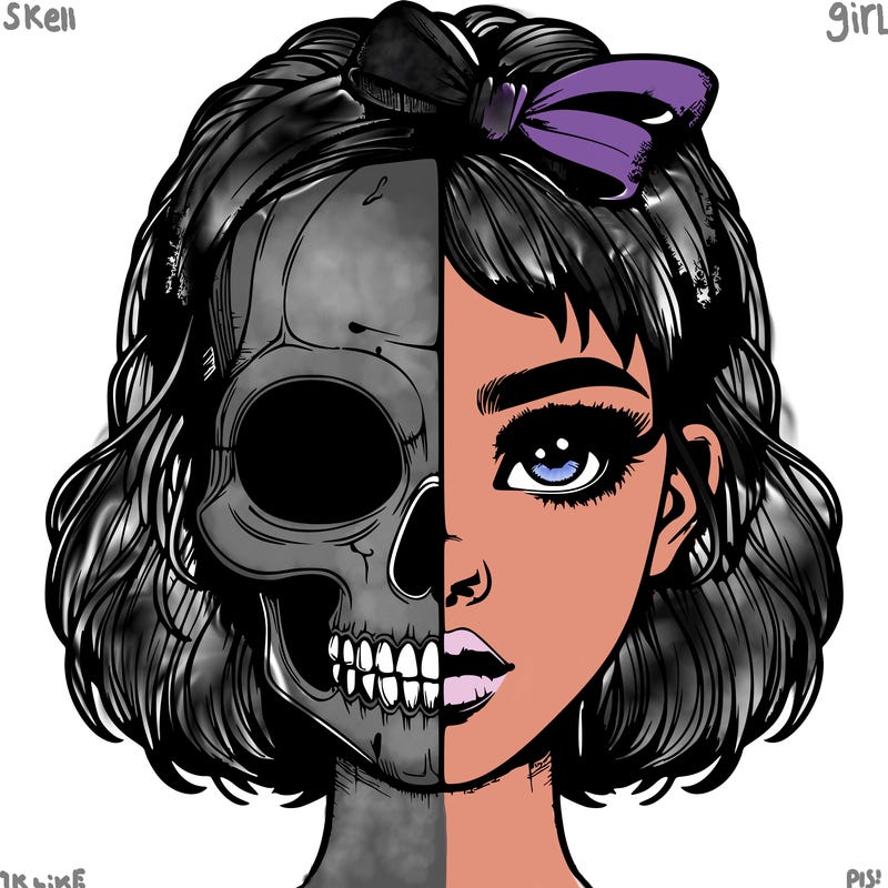 realistic girl with half skull mask