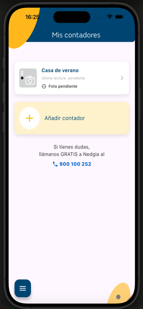 Interface de l'application YoLeoGas affichant une liste de compteurs de gaz enregistrés avec un statut de photo en attente et un bouton d'ajout de compteur.