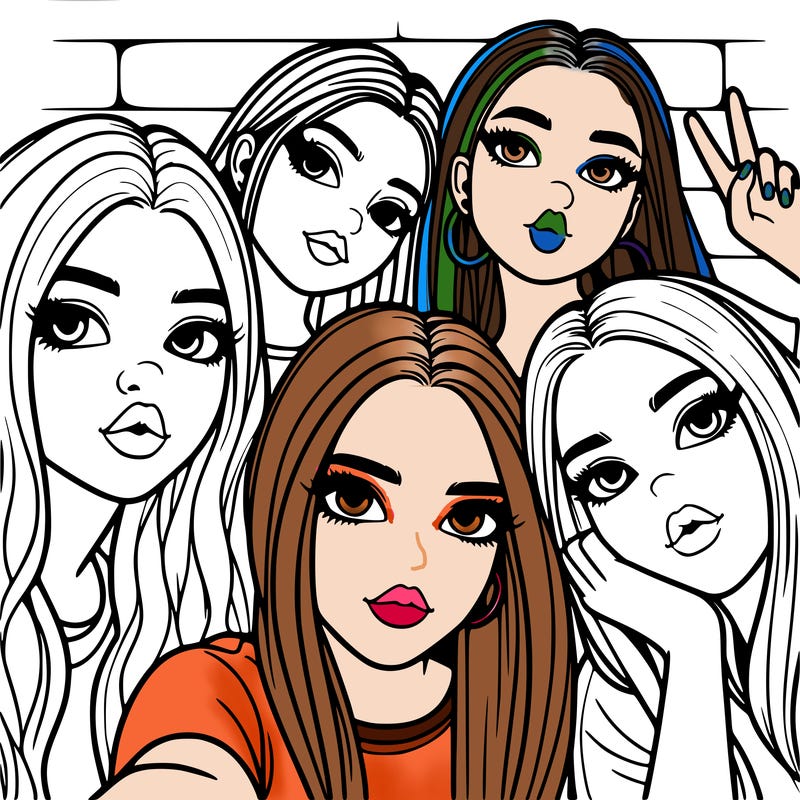 group of teen girls friends y2k up close in a selfie