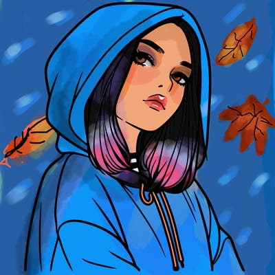 a realistic girl in a hoodie