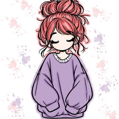 girl with baggy sweatshirt and messy bun