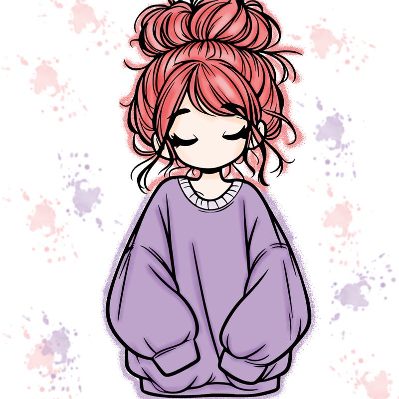 girl with baggy sweatshirt and messy bun