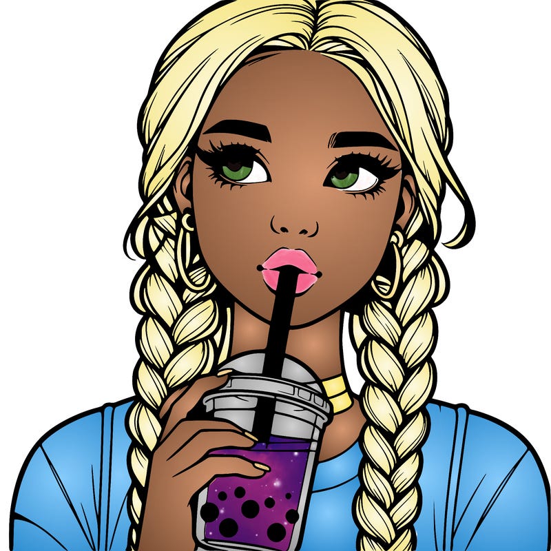 realistic girl with braided hair drinking boba