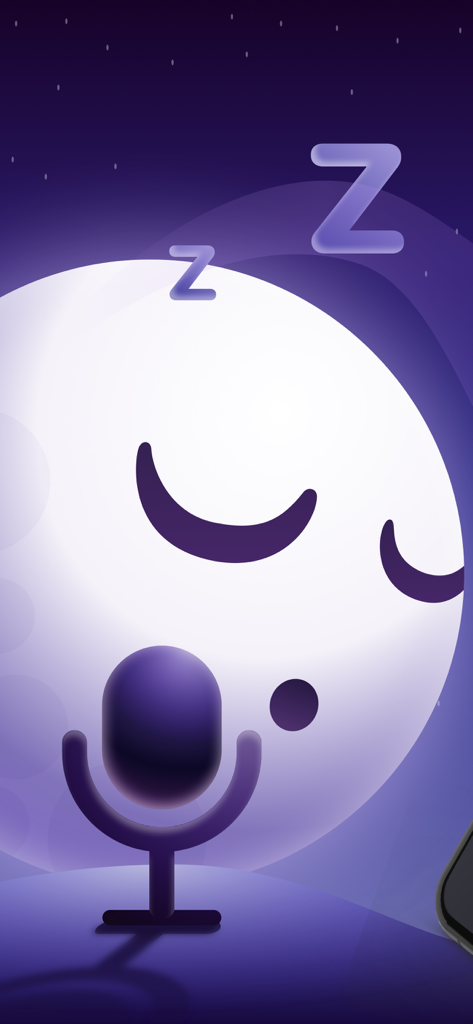 Lua dormindo com um ícone de microfone para gravação de ronco e fala durante o sono