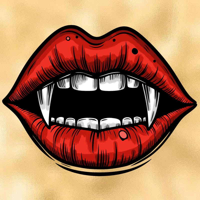 lips with vampire teeth