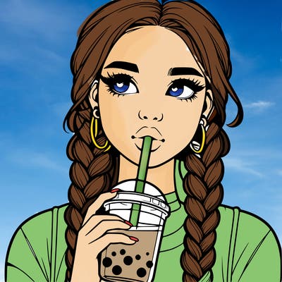 realistic girl with braided hair drinking boba
