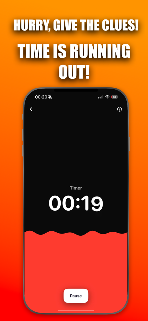Imposter Game - Party Zone - Pantalla de teléfono inteligente que muestra un temporizador de cuenta atrás para una ronda de la app de juego de fiesta Imposter Game