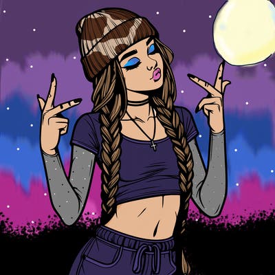 realistic teenage girl with braids and a beanie and crop top doing 🫶🏼