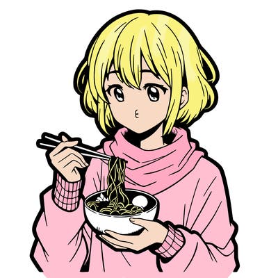 anime girl eating noodles